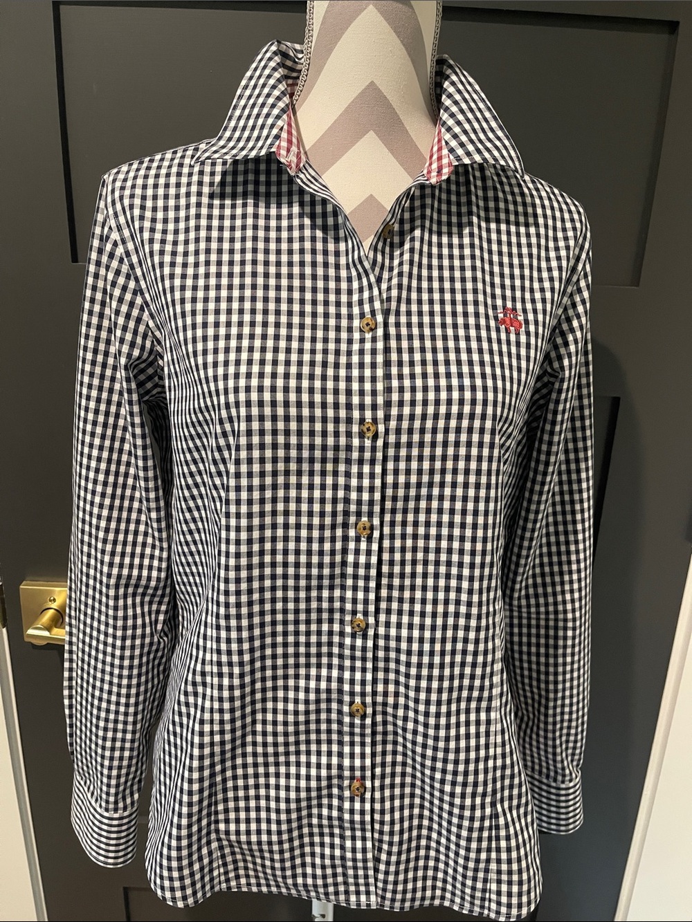 Brooks Brothers Preppy Luxury Gingham Cotton Shirt With Tortoise Buttons Size 12